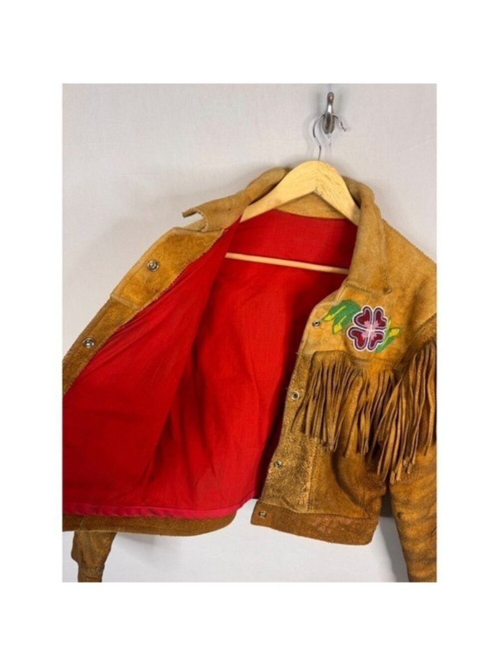 Vintage Buckskin Western Beaded Fringe Jacket Leather Floral Native Crop Women S - Picture 11 of 16